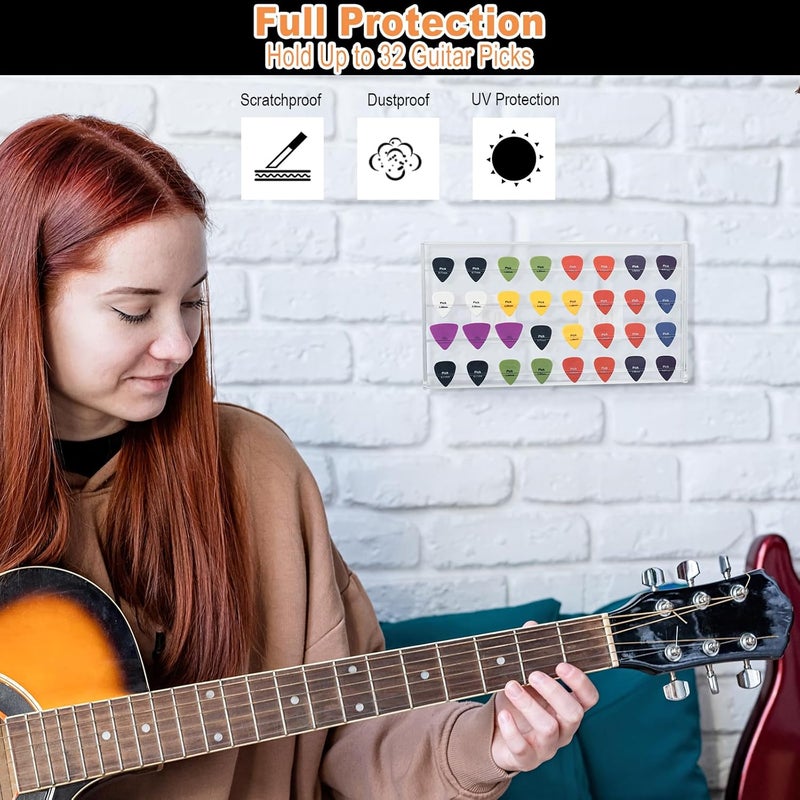 TXesign Guitar Pick Wall Mount Display Case for Picks Storage and Display, Guitar Pick Display Frame Acrylic Guitar Pick Display Box Storage Case Hold Up to 32 Guitar Picks (Transparent) - Image 3